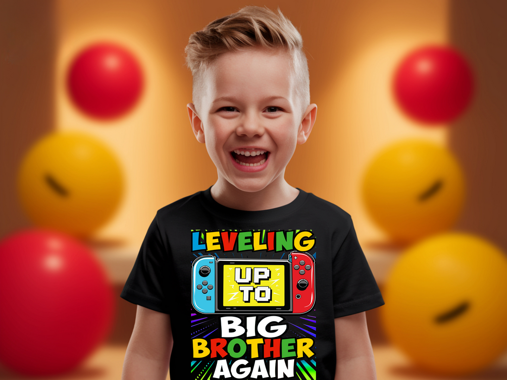 Leveling Up to Big Brother Again Kids Gaming T-Shirt